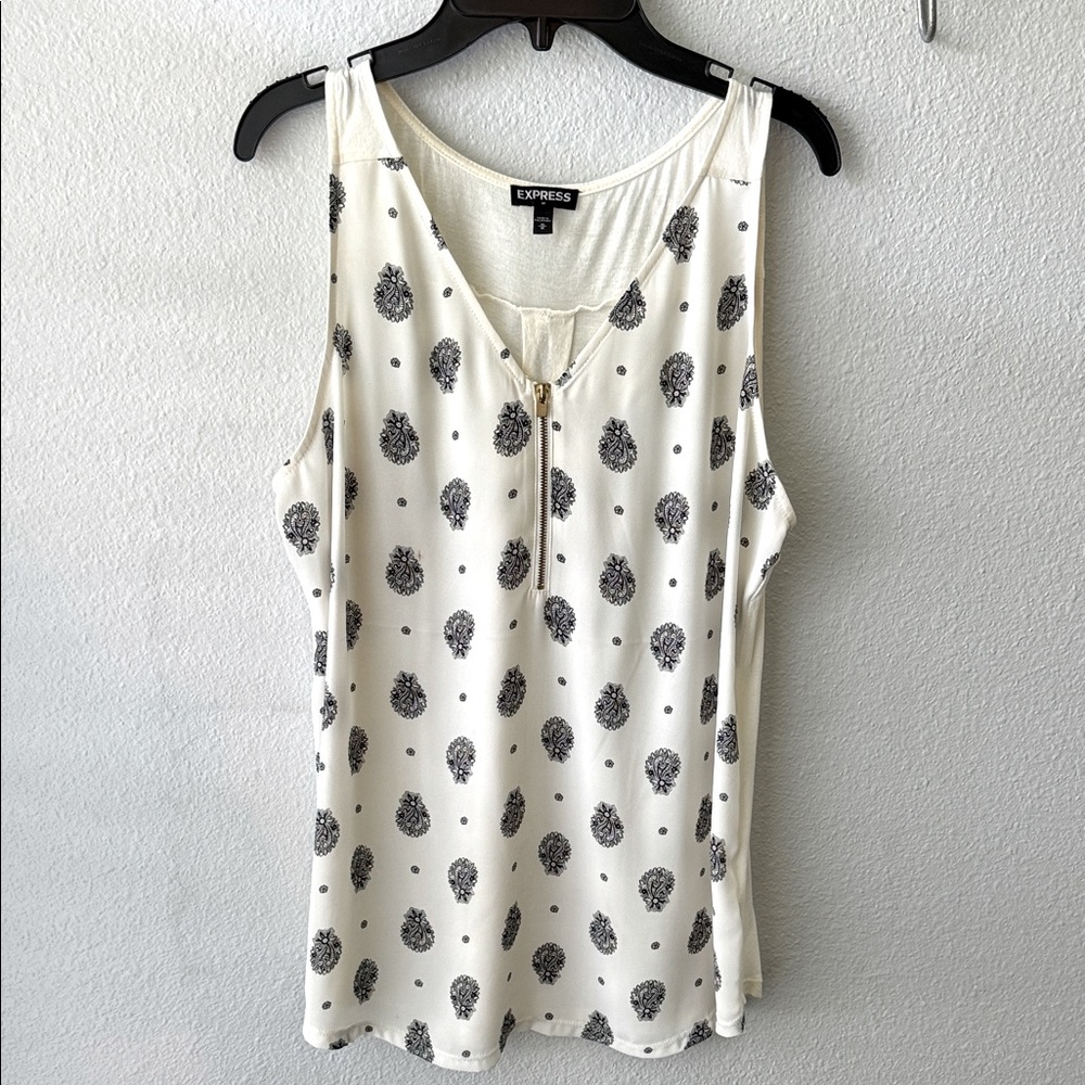 Express Ivory and Black Patterned Tank Top